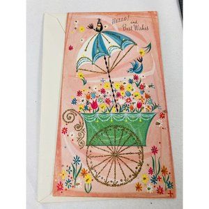 Vintage Greeting Card Hello And Best Wishes Amalgamated Lithographers W Glitter